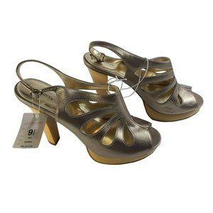 Xhilaration Tina Cutout Platform Sandals Heels Ankle Strap Metallic Gold 9.5